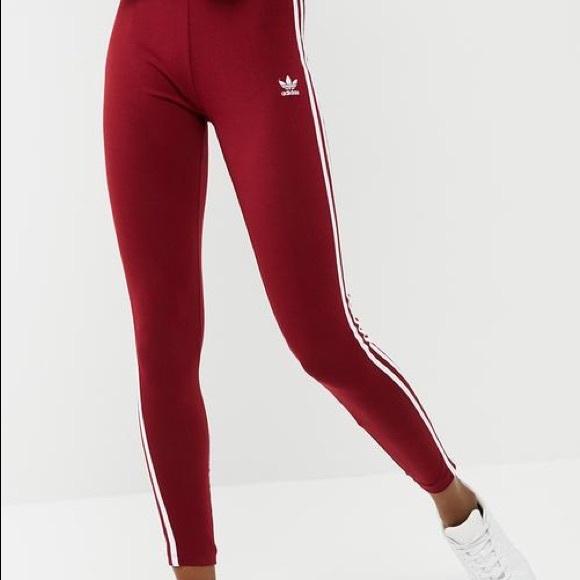 Adidas || Burgundy 3 stripes leggings || Size S - Picture 4 of 6